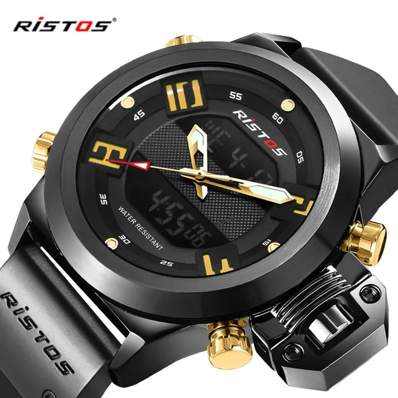 Reloj RISTOS 9391G Caballero Goma Negro Con Dorado - Elegante