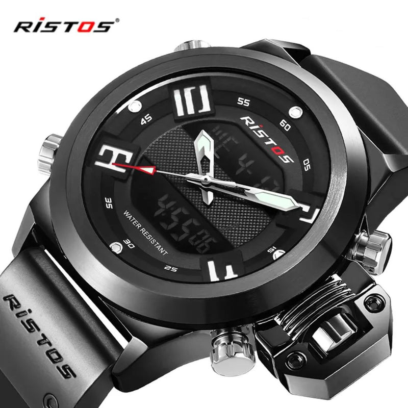 Reloj RISTOS 9391G Caballero Goma Negro Con Blanco - Elegante
