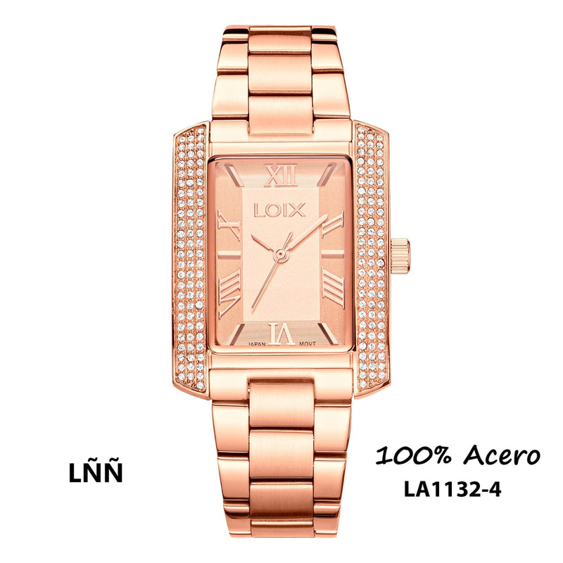 Reloj dama LA1132-4 Oro rosa con piedras en el bisel, tablero oro rosa cuadrado