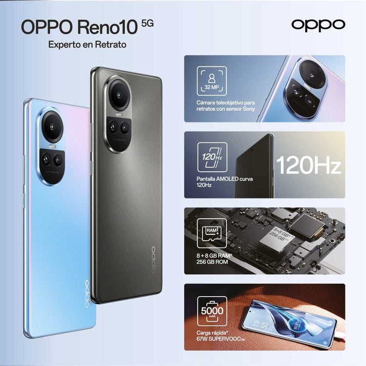 Oppo Reno10 5G 8GB/256GB Gris - Teléfono móvil