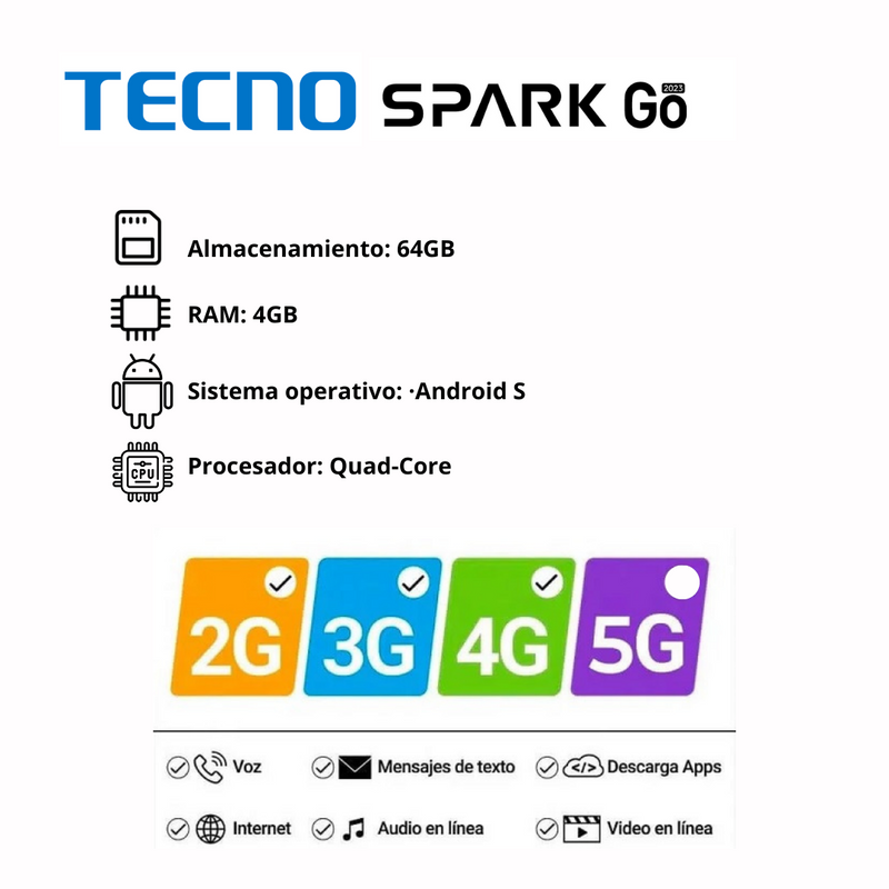Celular Tecno Spark Go 2023 64GB/4GB RAM - Negro Interminable