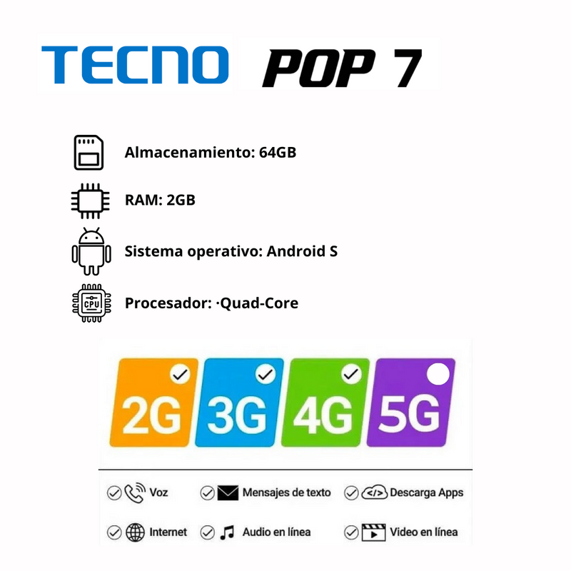 Celular Tecno Pop 7 64GB/4GB RAM - Azul Uyuni
