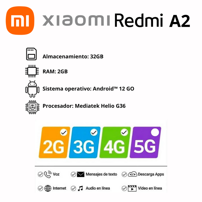 Ceular Xiaomi Redmi A2 32GB/2GB RAM - Azul Claro
