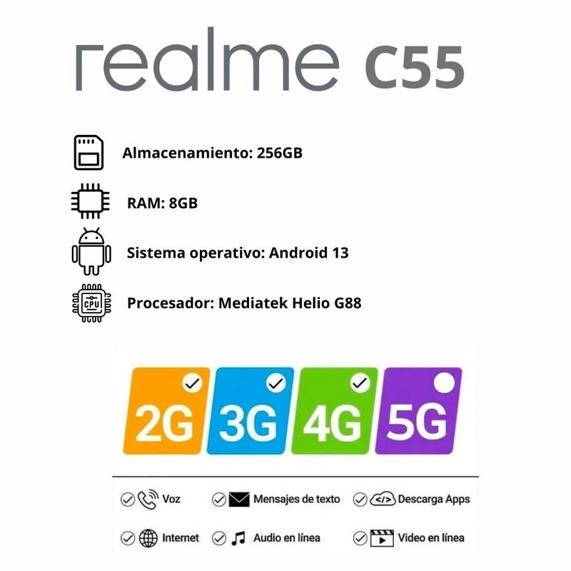Celular Realme C55 De 256GB/ 8Gb Ram - Negro