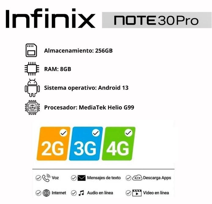 Celular INFINIX Note 30 Pro 256GB/8GB RAM - Negro Variable.