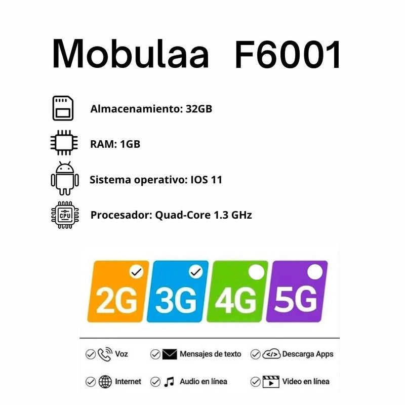 Celular Mobulaa F6001 De 32GB 1GB RAM + AUDIFONOS INALAMBRICOS - Blanco