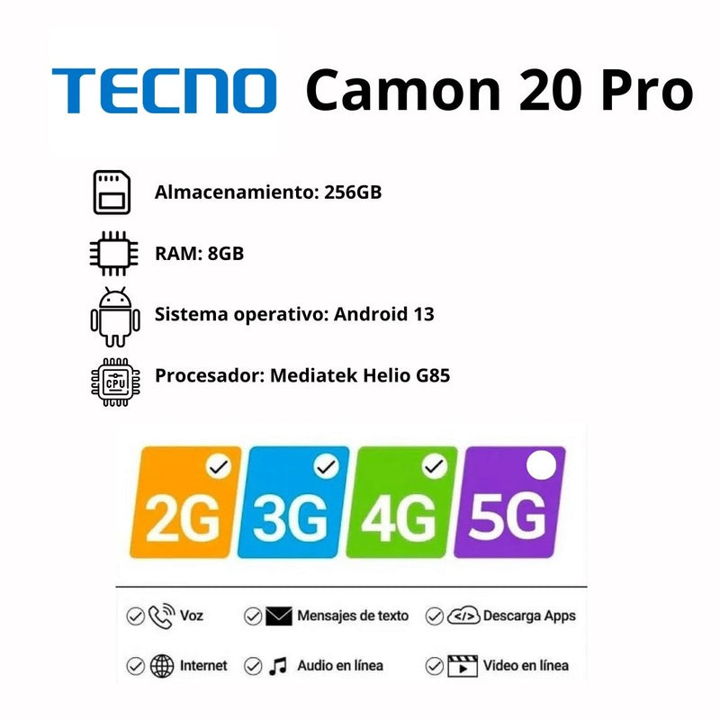 Tecno Camon 20 Pro 256GB/8GB RAM - Negro