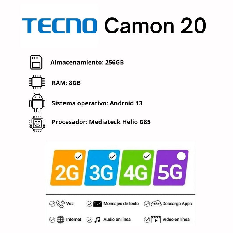 Celular Tecno Camon 20 256GB/8GB RAM - Negro
