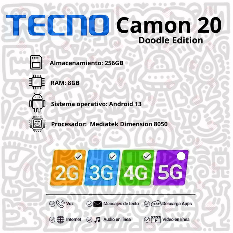 Celular Tecno Camon 20 Doodle Edition 256GB/8GB RAM - Avocado