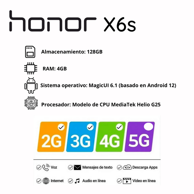 Celular HONOR X6S 128GB/4GB RAM - Plata Titanio