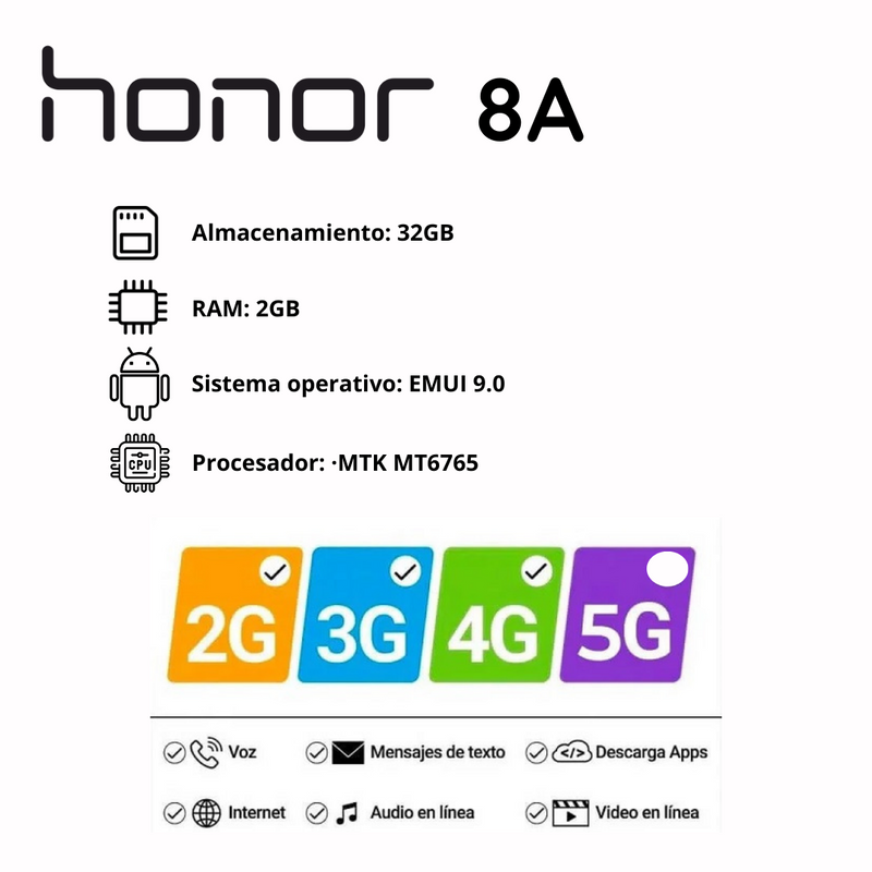 Celular HONOR 8A 32GB/2GB RAM - Negro