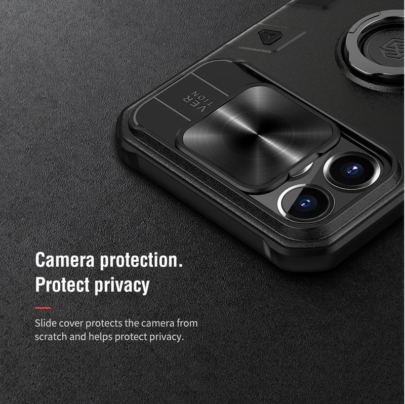 Estuche Protector Nillkin Compatible Con  Iphone 13 Pro Max con soporte y cubierta - Negro