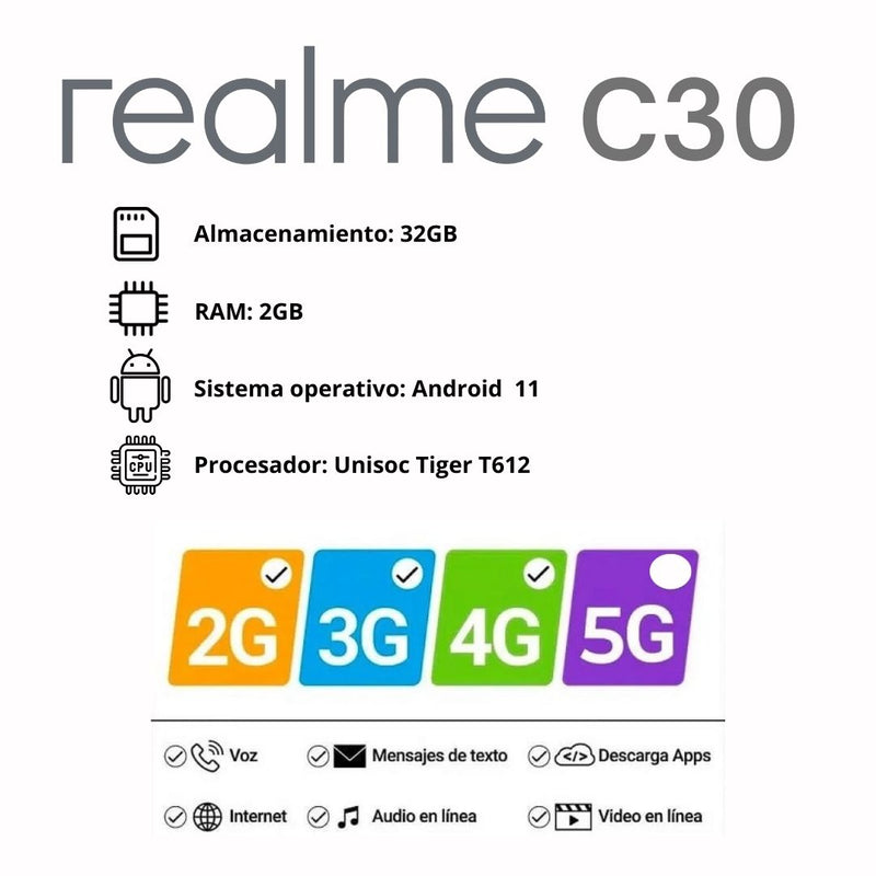 Celular Realme C30 De 32 GB/2 GB Ram - Negro